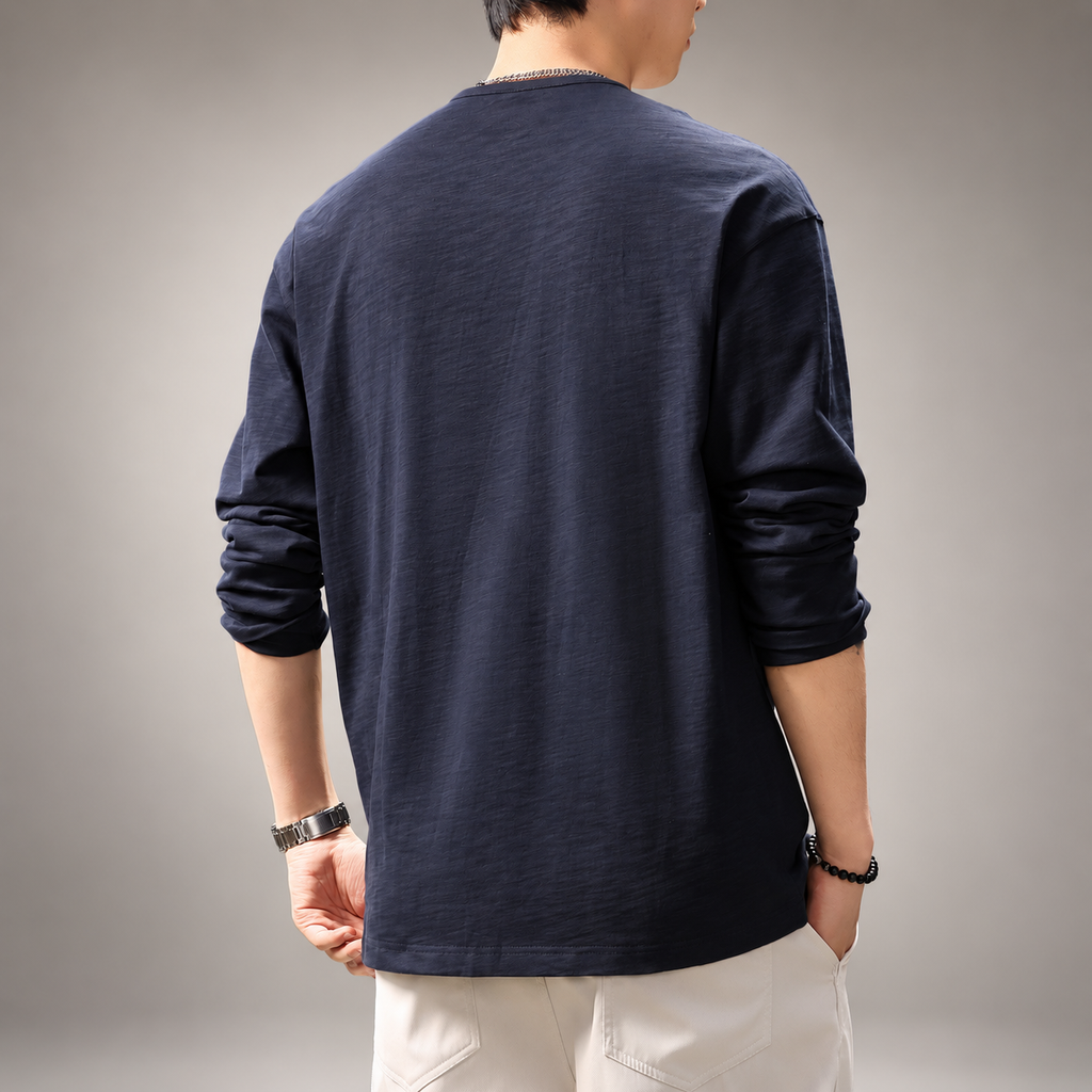 Merrick Men's Textured Long Sleeve Three-Button Henley Shirt