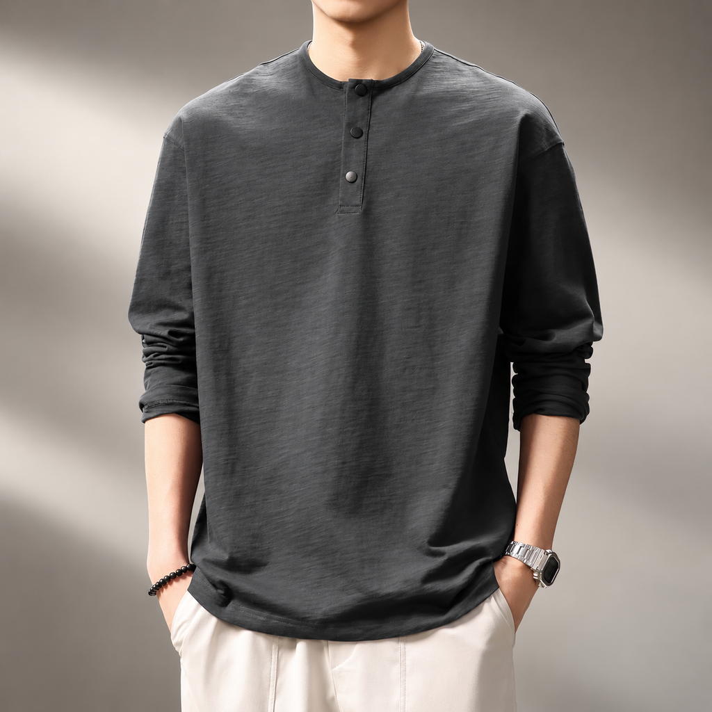 Merrick Men's Textured Long Sleeve Three-Button Henley Shirt