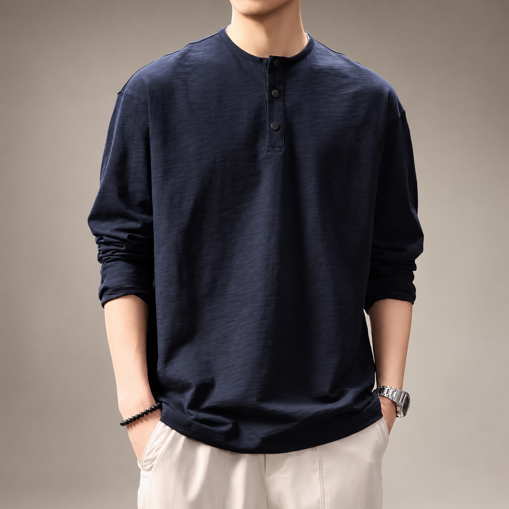 Merrick Men's Textured Long Sleeve Three-Button Henley Shirt