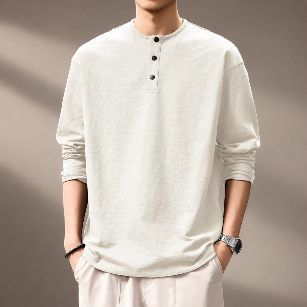 Merrick Men's Textured Long Sleeve Three-Button Henley Shirt