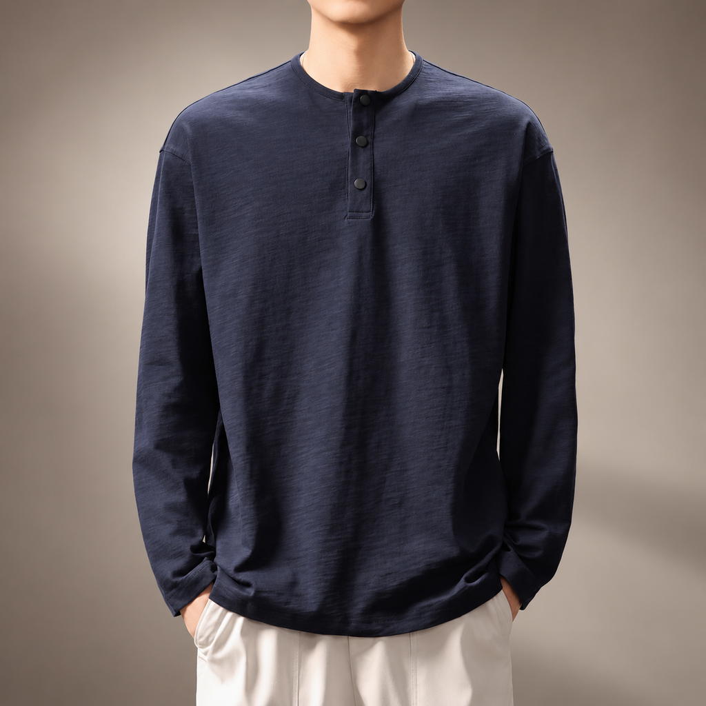 Merrick Men's Textured Long Sleeve Three-Button Henley Shirt