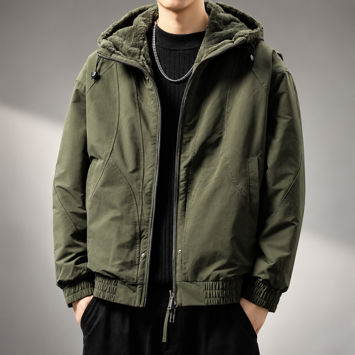 Lorenzo Men’s Fleece-Lined Casual Hooded Jacket