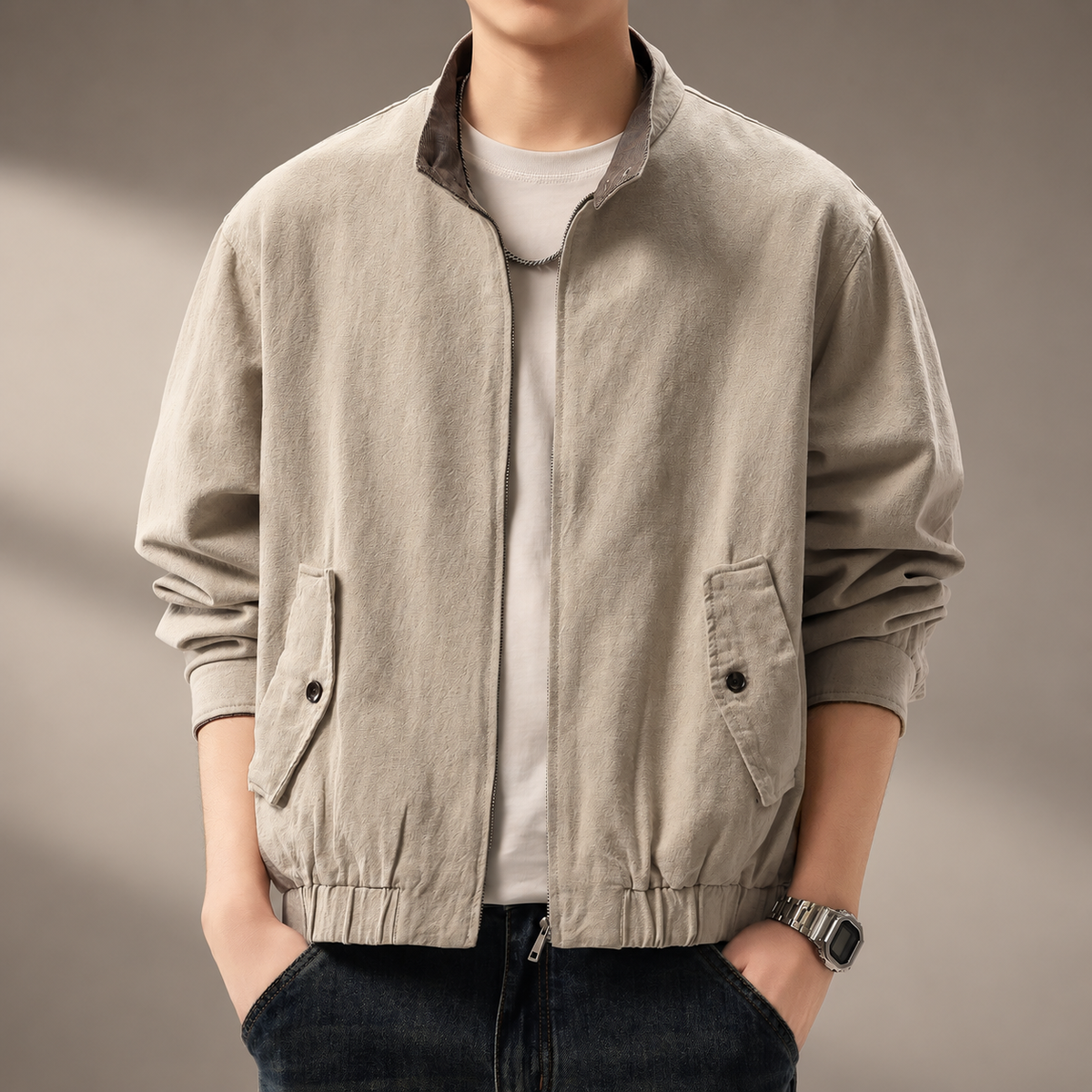 Zion Men’s Lightweight Stand Collar Zip Jacket
