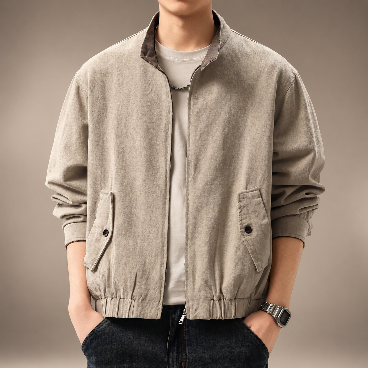 Zion Men’s Lightweight Stand Collar Zip Jacket