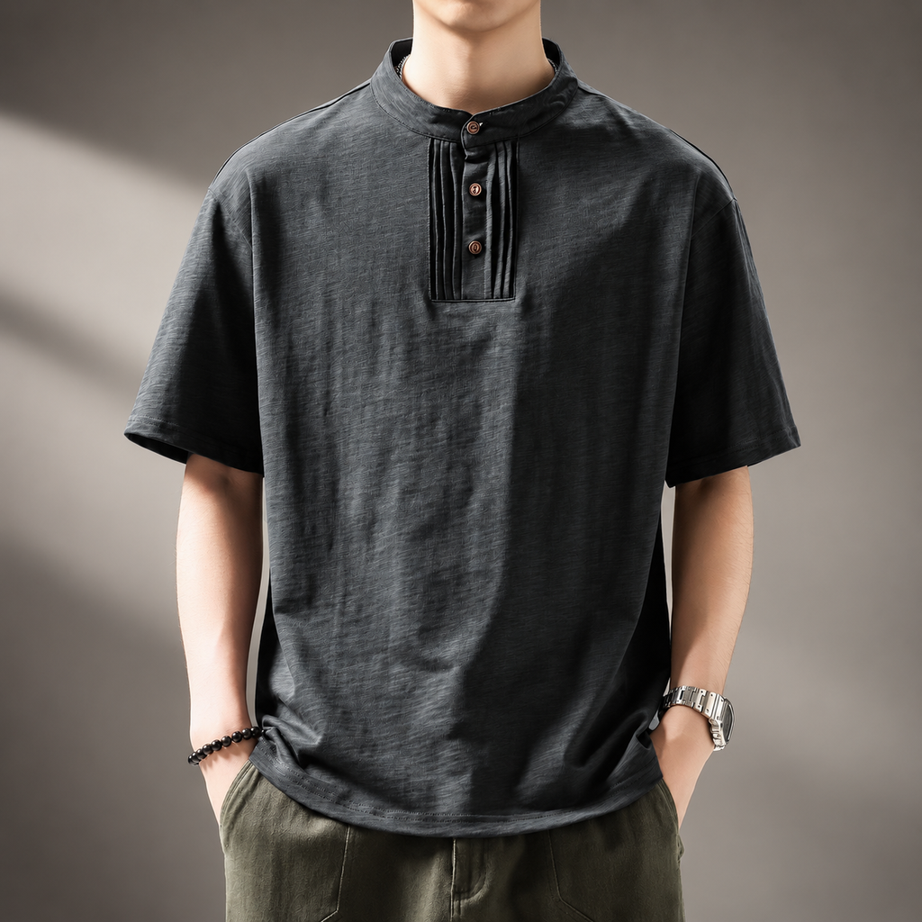 Azura Textured Stand Collar Button Shirt
