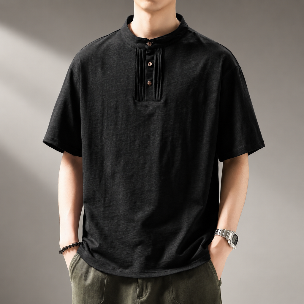 Azura Textured Stand Collar Button Shirt