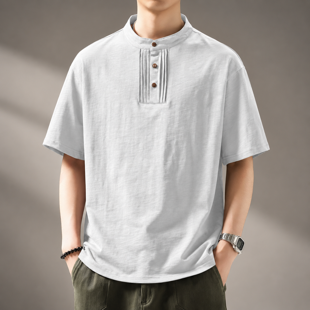 Azura Textured Stand Collar Button Shirt