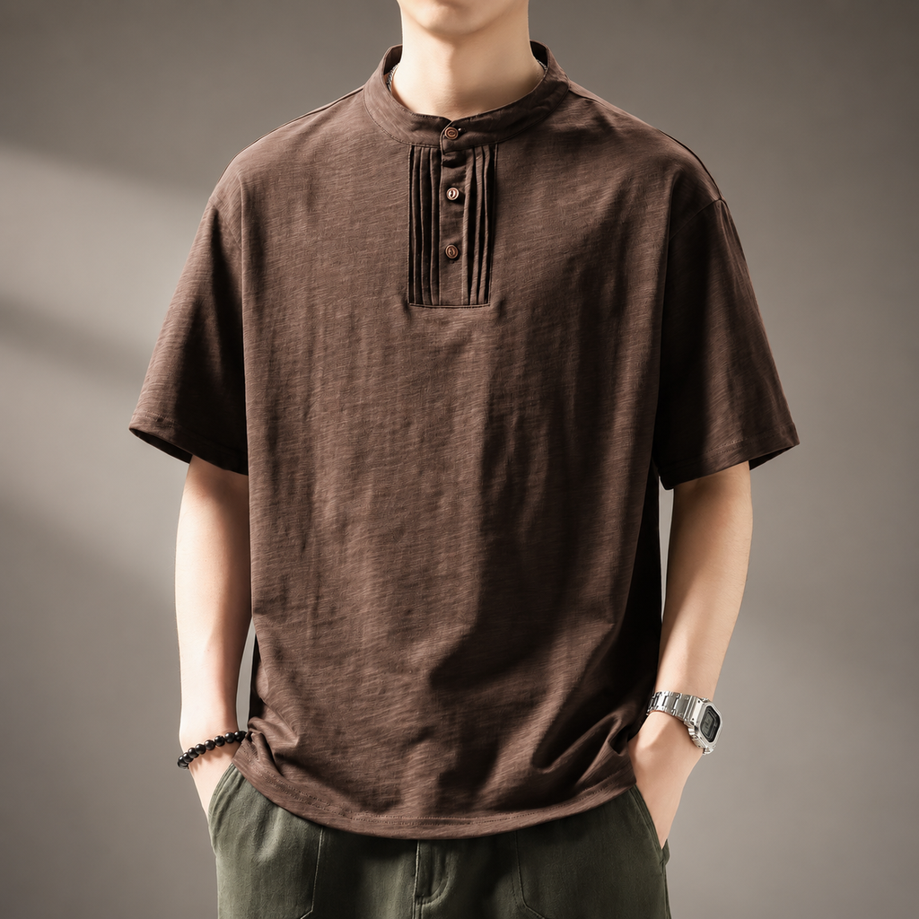 Azura Textured Stand Collar Button Shirt