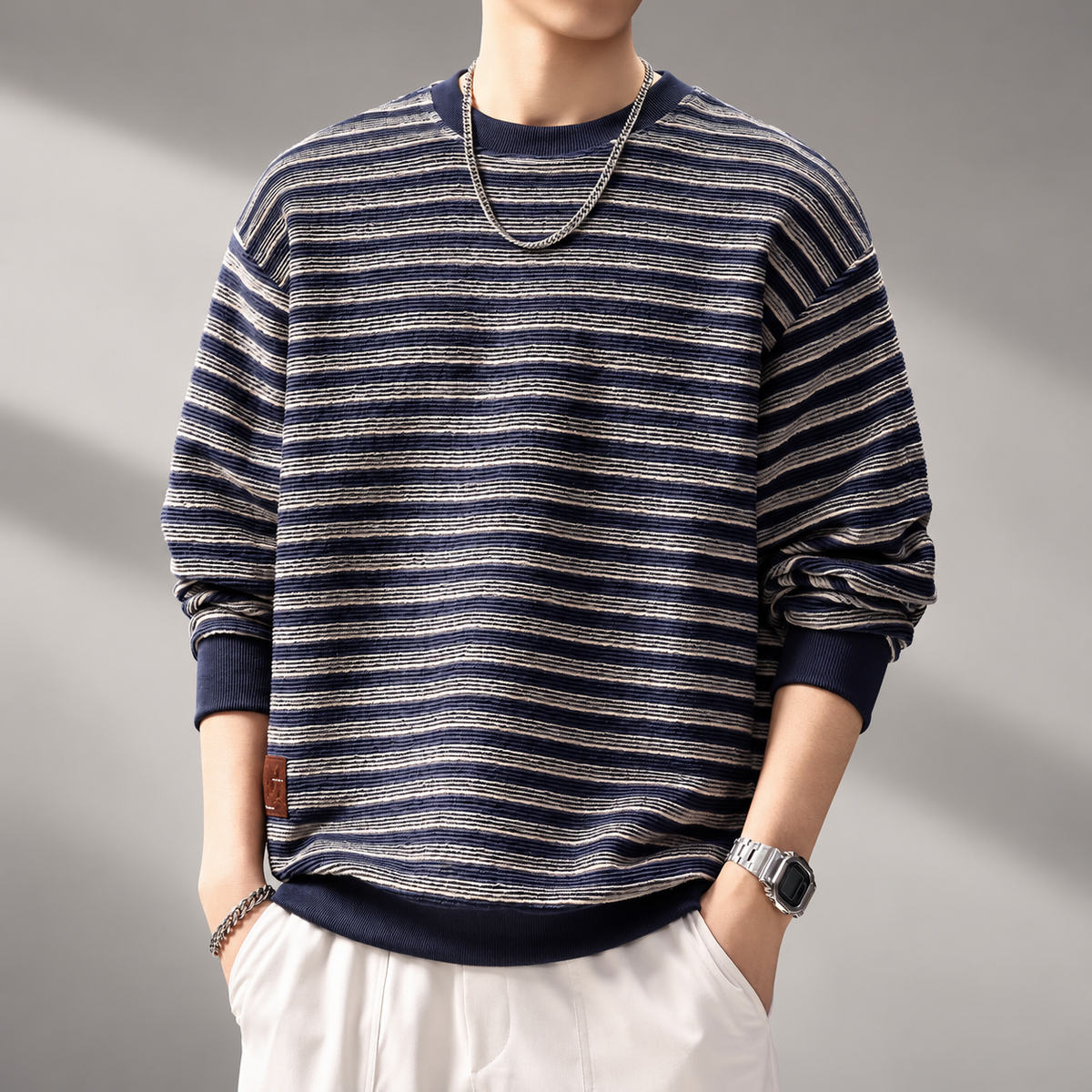 Luca Relaxed Stripe Knit Crewneck Sweater