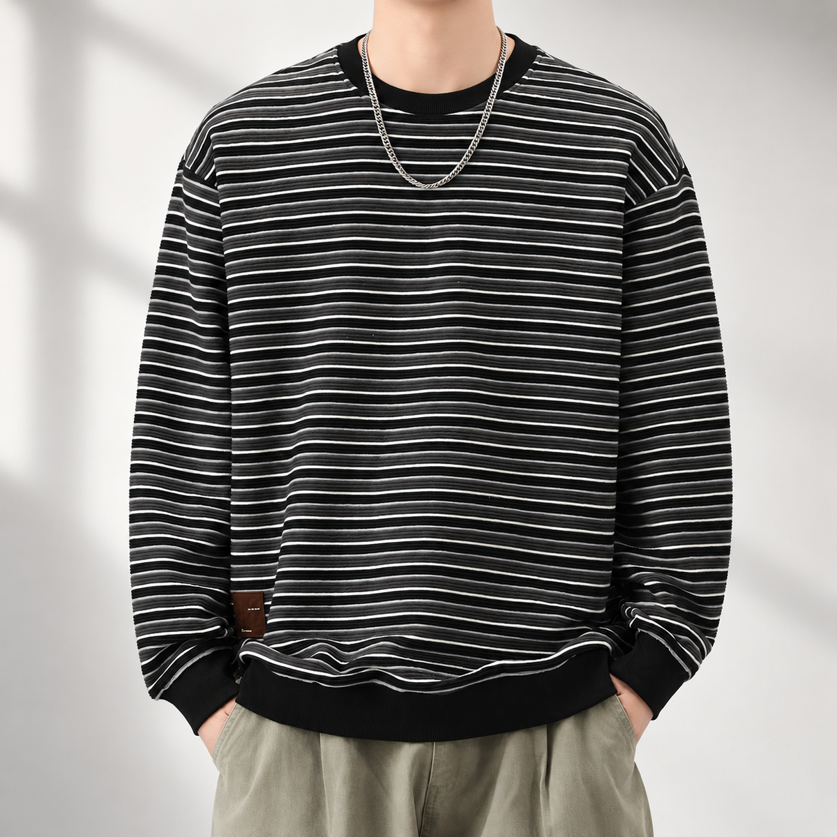 Luca Relaxed Stripe Knit Crewneck Sweater