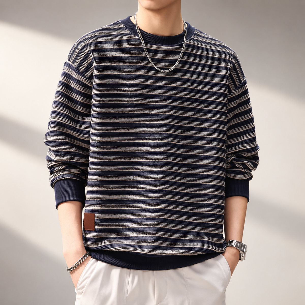 Luca Relaxed Stripe Knit Crewneck Sweater