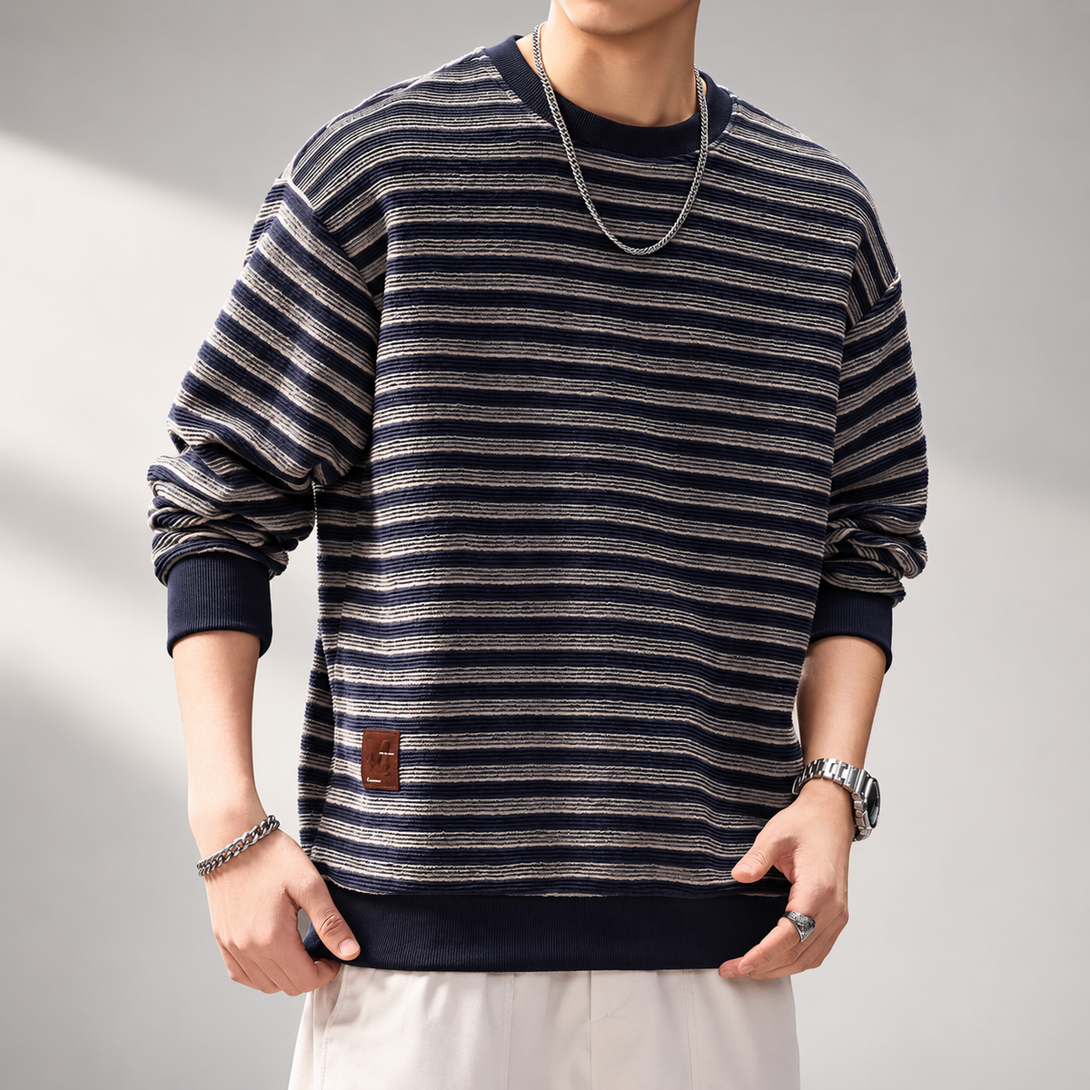 Luca Relaxed Stripe Knit Crewneck Sweater