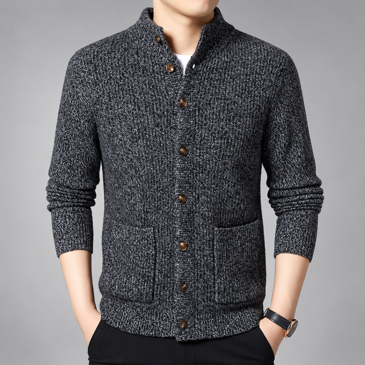 Everett Men’s Marled Knit Button-Front Cardigan Sweater