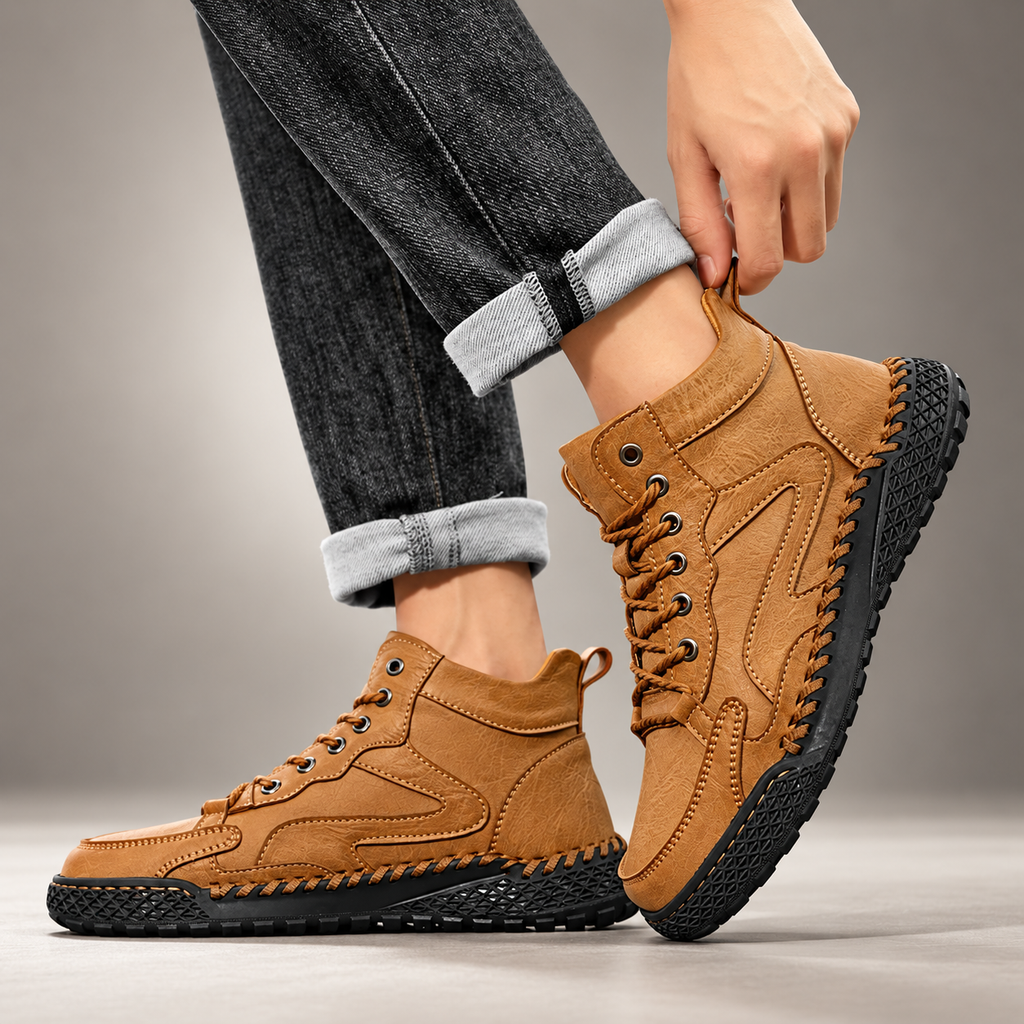Theo Textured Lace-Up High-Top Casual Boots