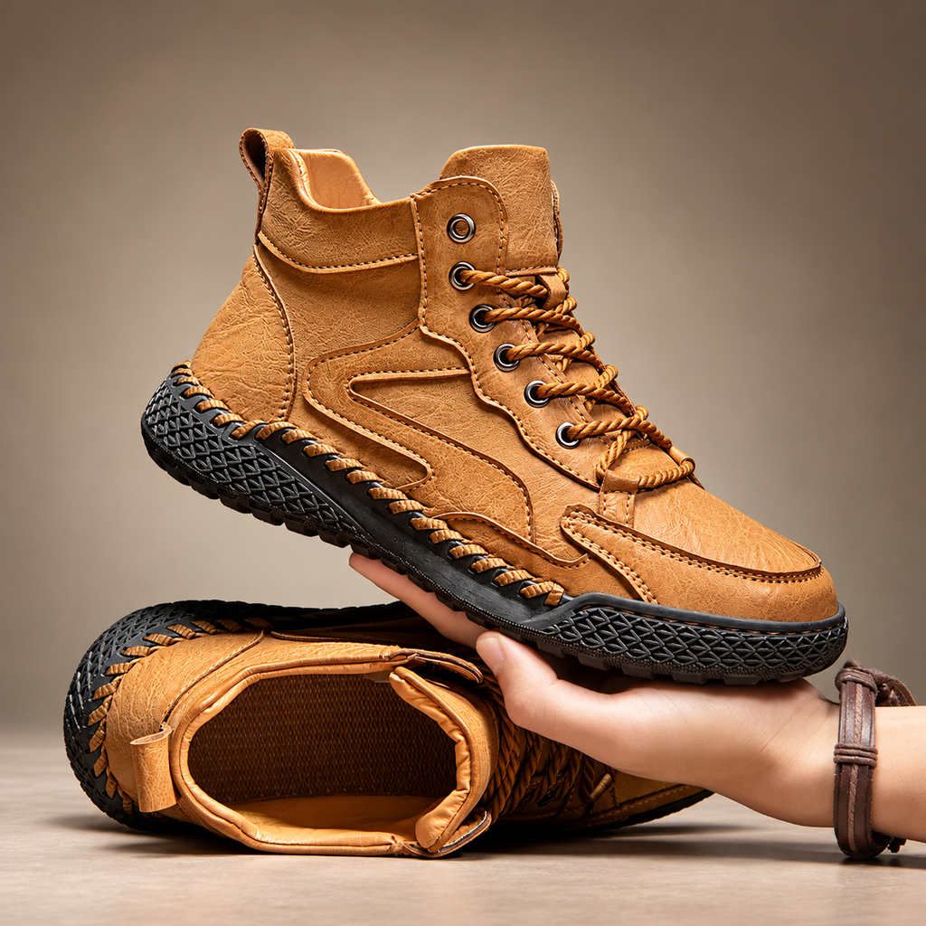 Theo Textured Lace-Up High-Top Casual Boots