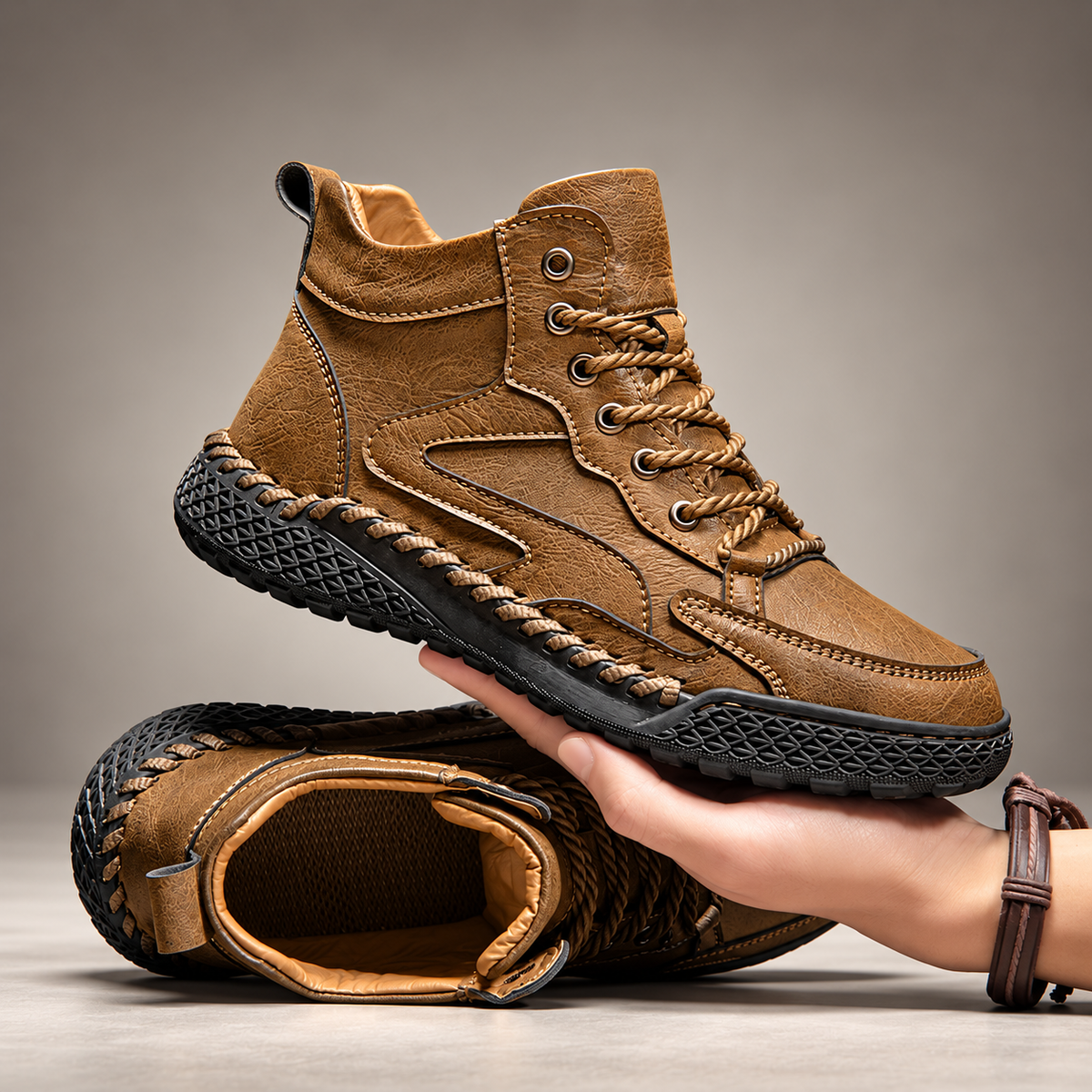 Theo Textured Lace-Up High-Top Casual Boots