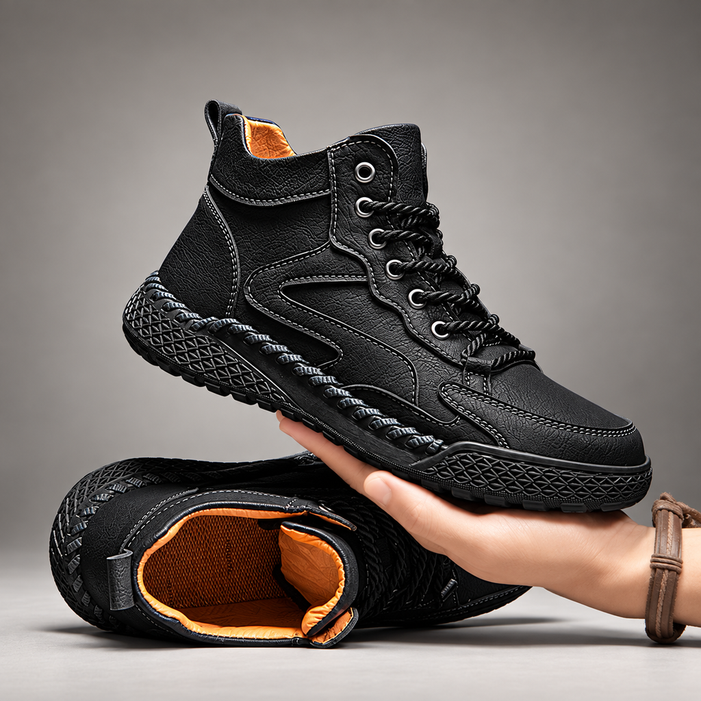 Theo Textured Lace-Up High-Top Casual Boots