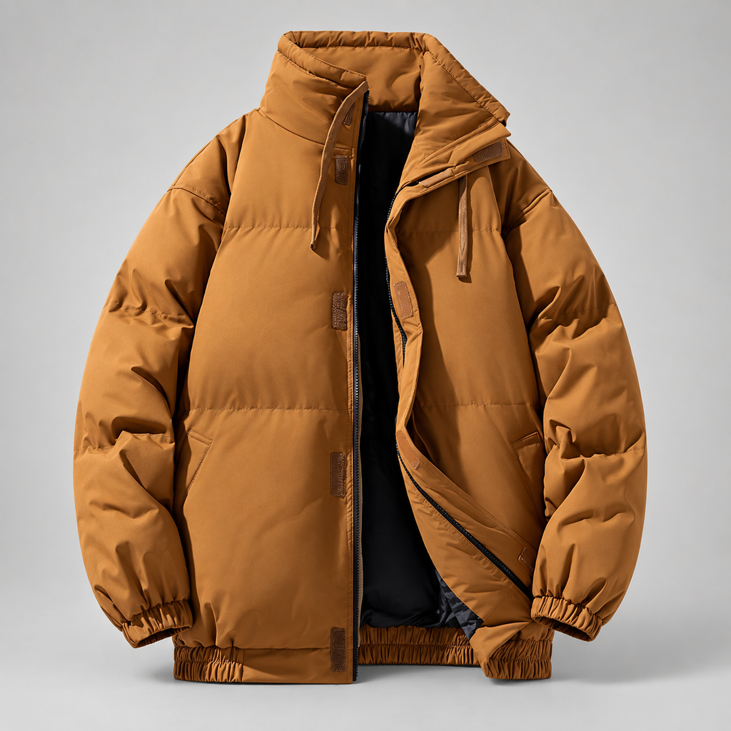 Ellis Quilted Puffer Jacket with High Collar and Zip Front