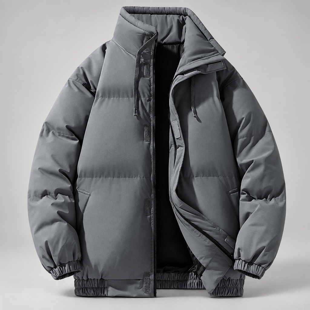Ellis Quilted Puffer Jacket with High Collar and Zip Front