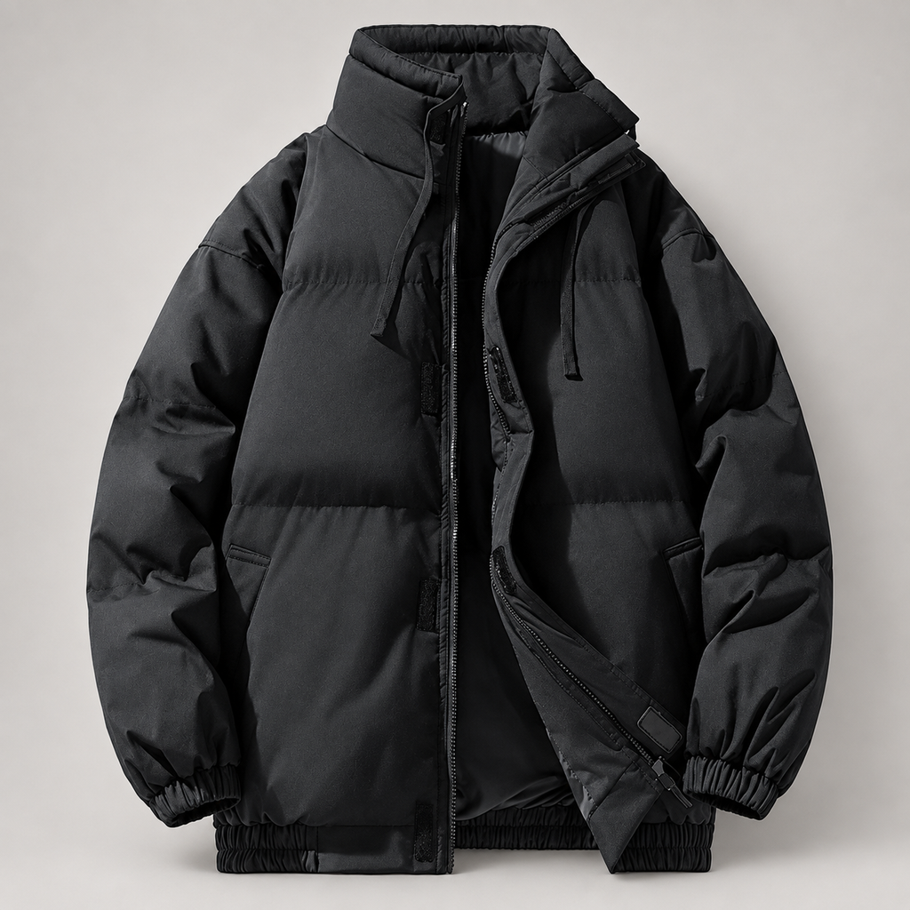 Ellis Quilted Puffer Jacket with High Collar and Zip Front