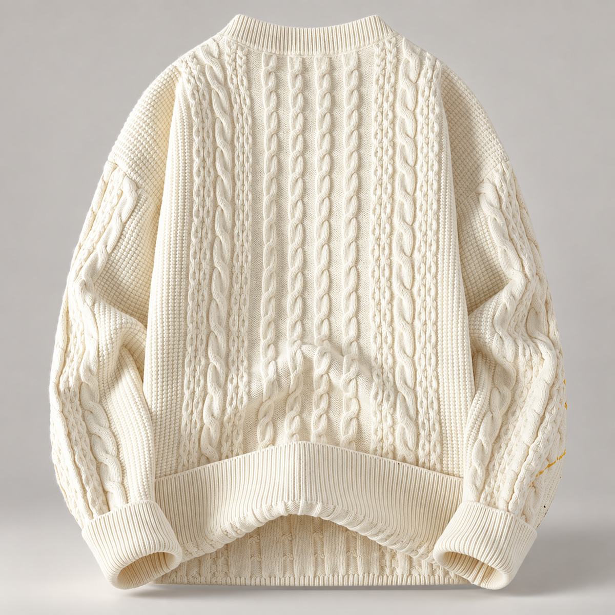 Emmett Cable Knit Crewneck Sweater with Multicolor Paint-Splatter Pattern