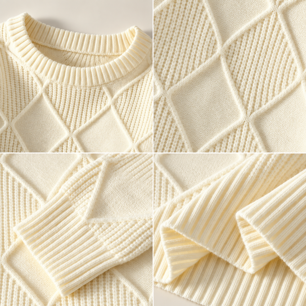 Camille Diamond Knit Crewneck Pullover Sweater