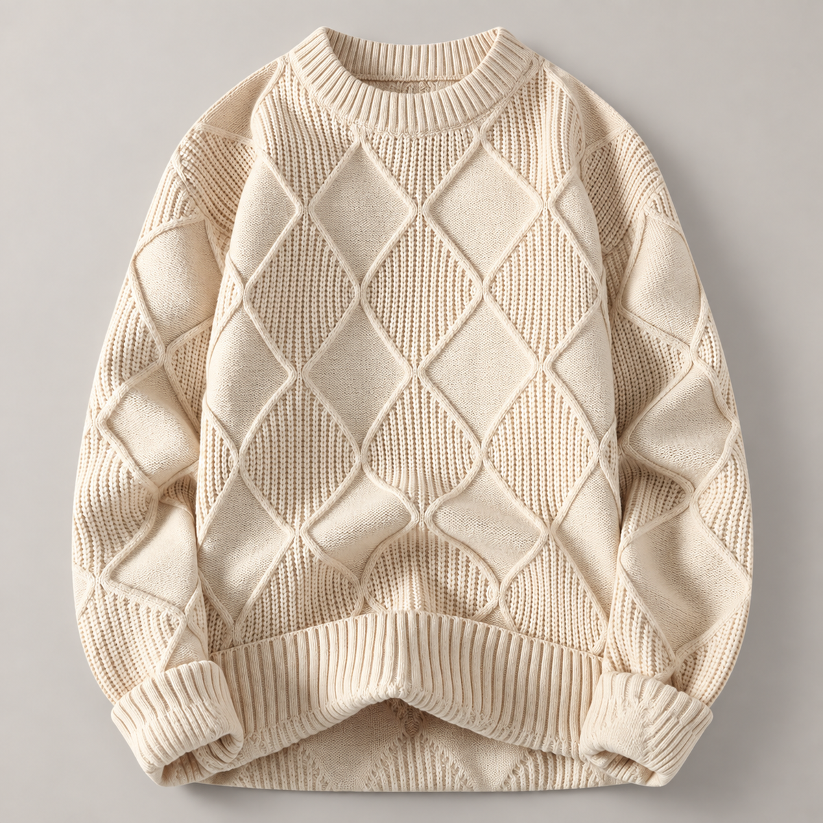 Camille Diamond Knit Crewneck Pullover Sweater