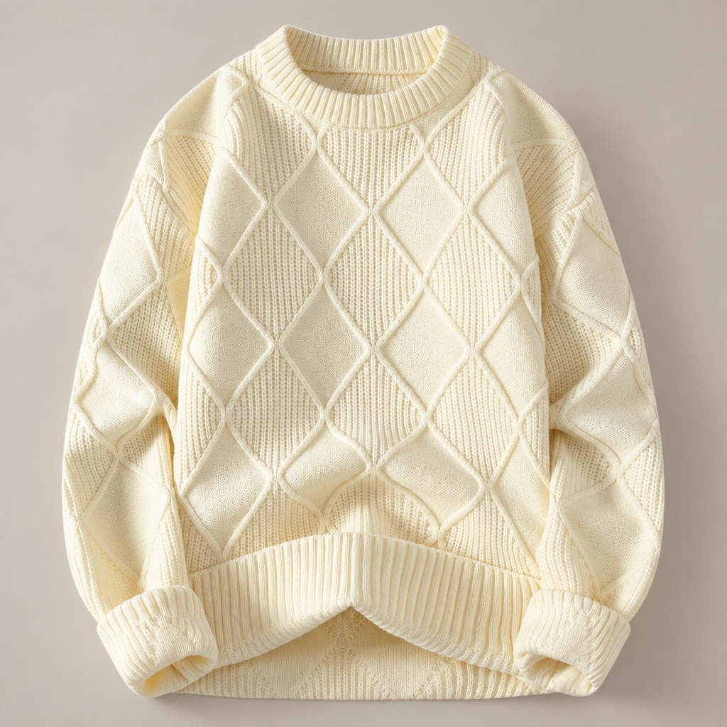 Camille Diamond Knit Crewneck Pullover Sweater
