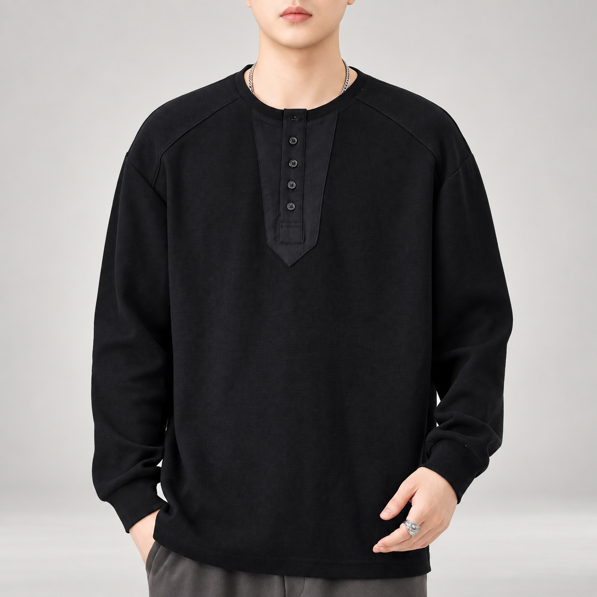 Julien Men’s Textured Long Sleeve Henley Shirt