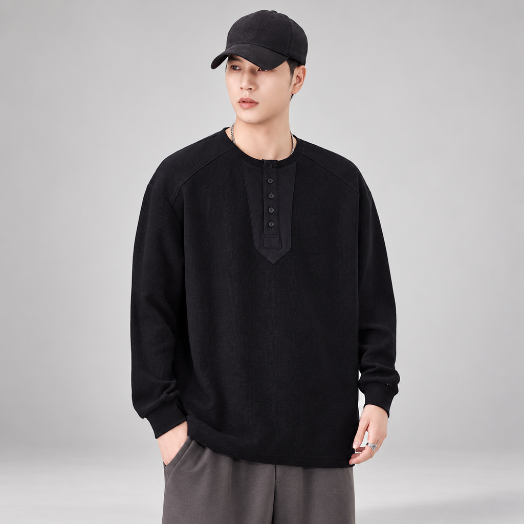 Julien Men’s Textured Long Sleeve Henley Shirt