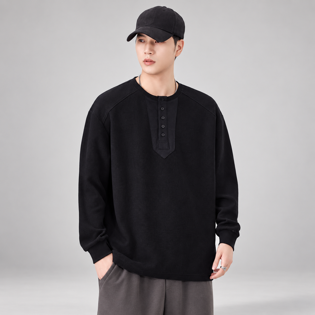 Julien Men’s Textured Long Sleeve Henley Shirt
