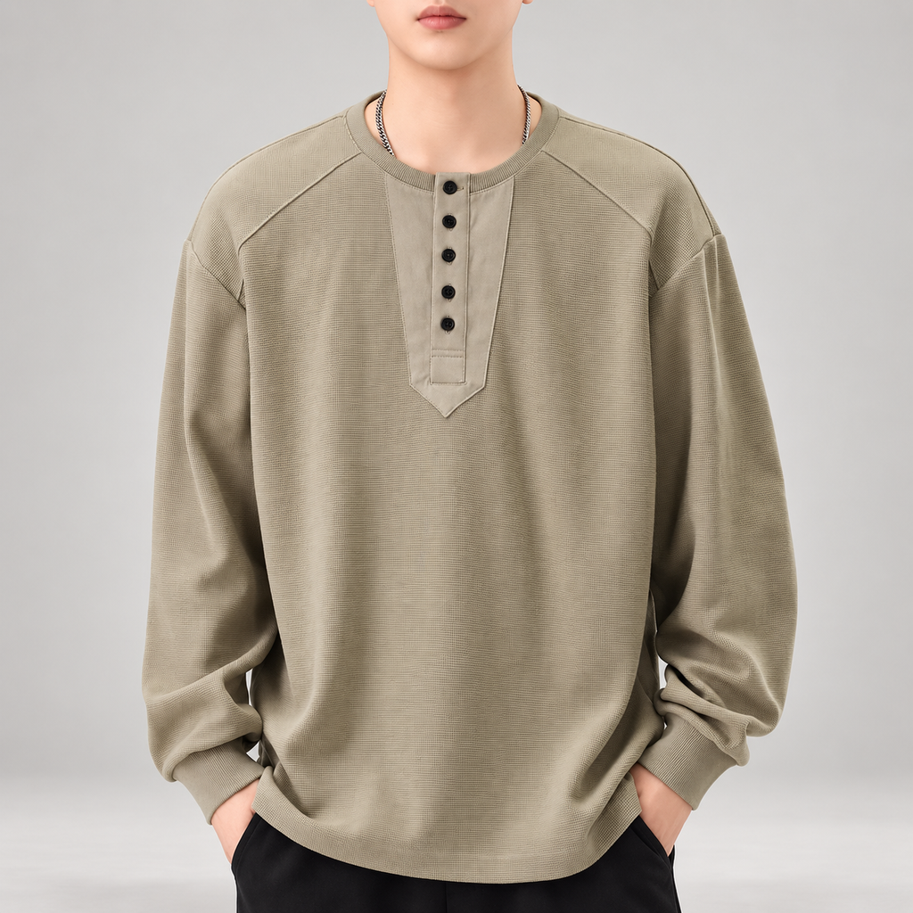 Julien Men’s Textured Long Sleeve Henley Shirt