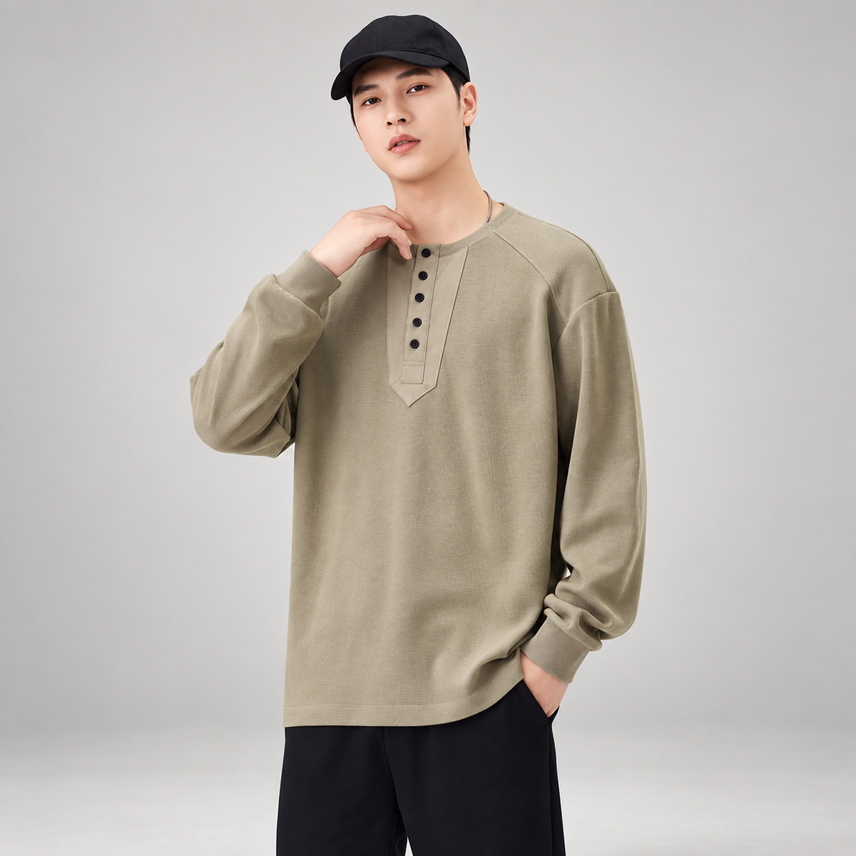 Julien Men’s Textured Long Sleeve Henley Shirt