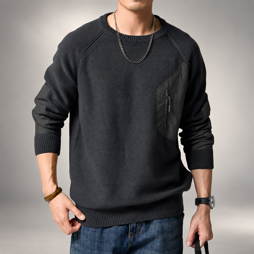 Luca Men’s Crewneck Sweater with Zip Chest Pocket