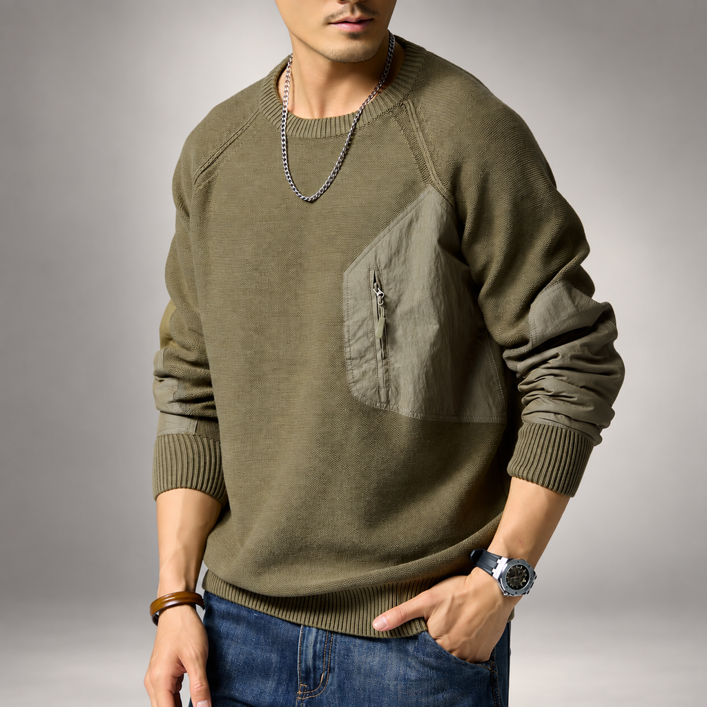 Luca Men’s Crewneck Sweater with Zip Chest Pocket