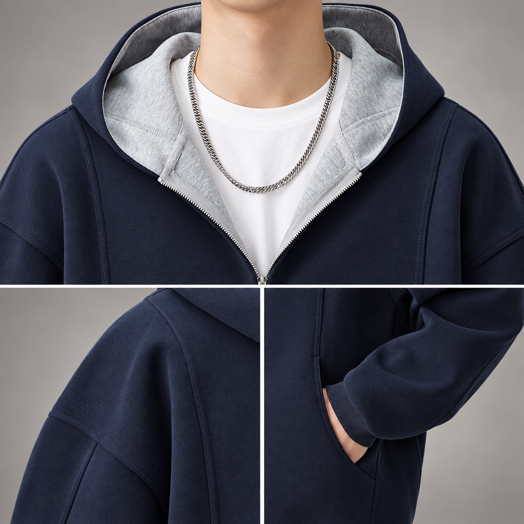 Rowan Men's Oversized Full-Zip Hoodie with Contrast-Lined Hood