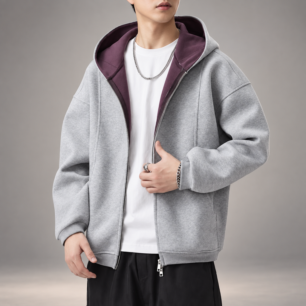 Rowan Men's Oversized Full-Zip Hoodie with Contrast-Lined Hood