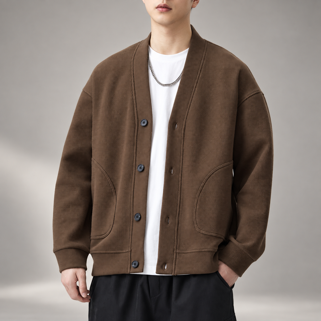 Adrian Men’s Textured V-Neck Cardigan with Patch Pockets