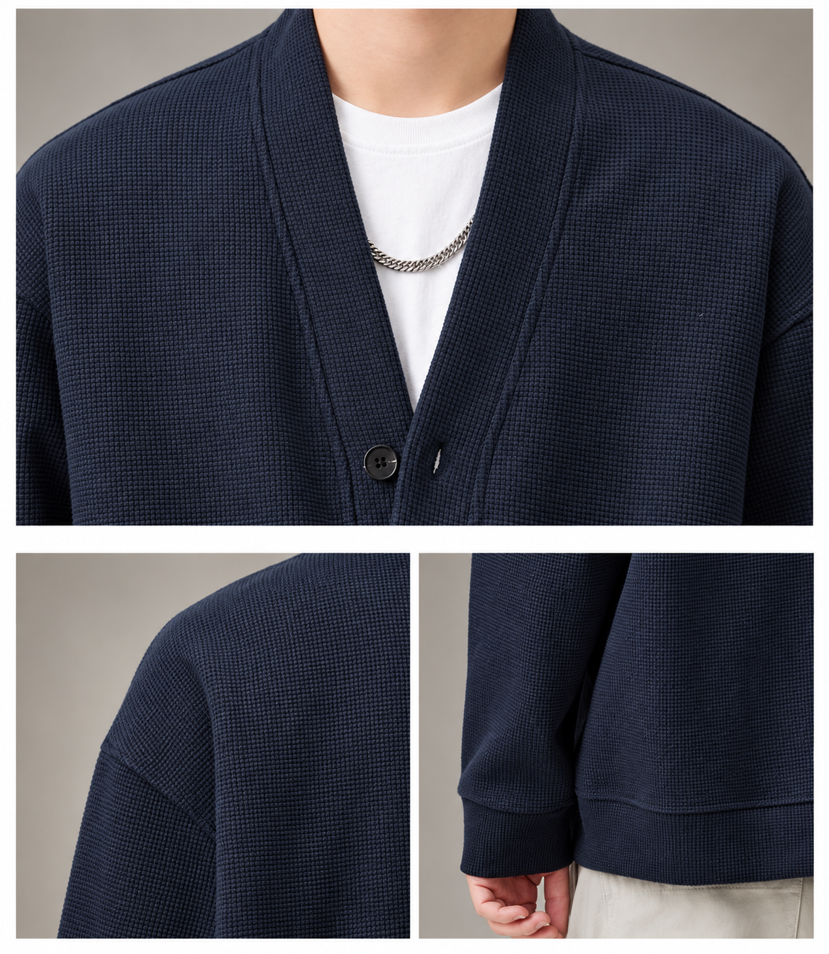 Adrian Men’s Textured V-Neck Cardigan with Patch Pockets