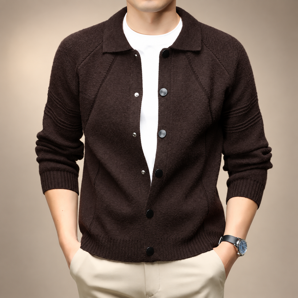 Matteo Men’s Collared Knit Cardigan with Snap Buttons