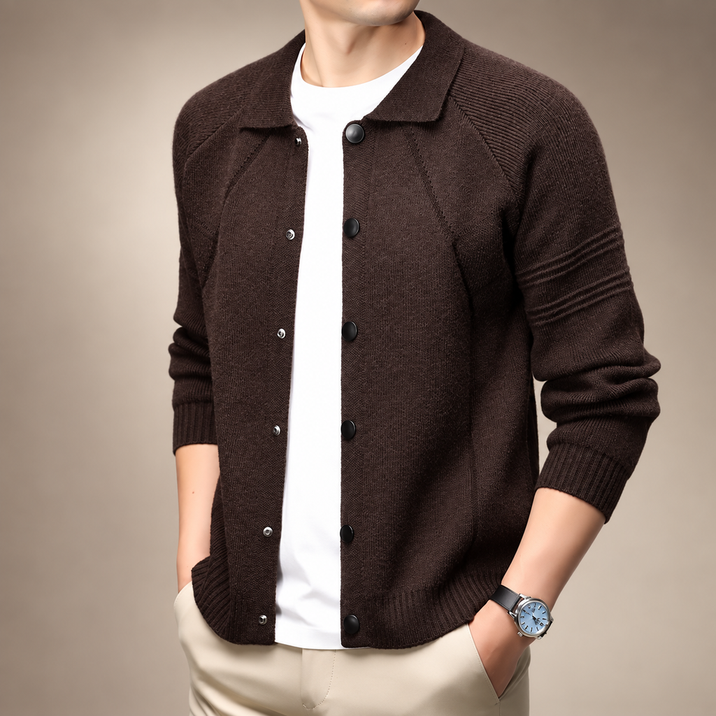 Matteo Men’s Collared Knit Cardigan with Snap Buttons