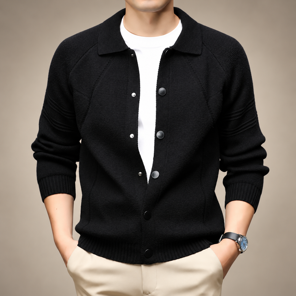 Matteo Men’s Collared Knit Cardigan with Snap Buttons