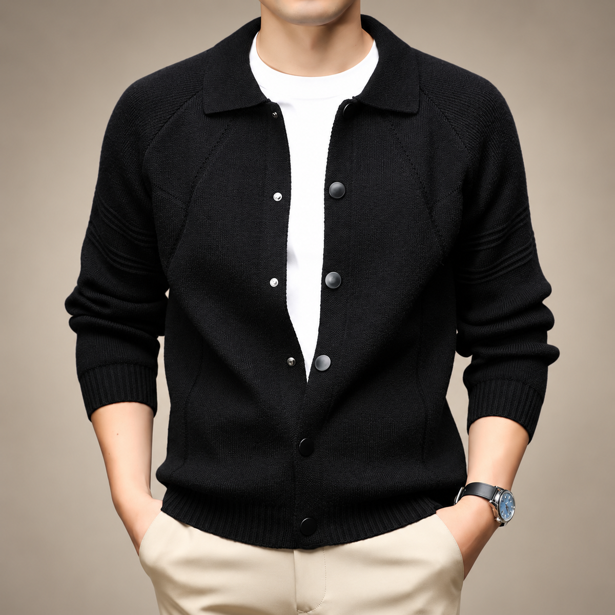 Matteo Men’s Collared Knit Cardigan with Snap Buttons