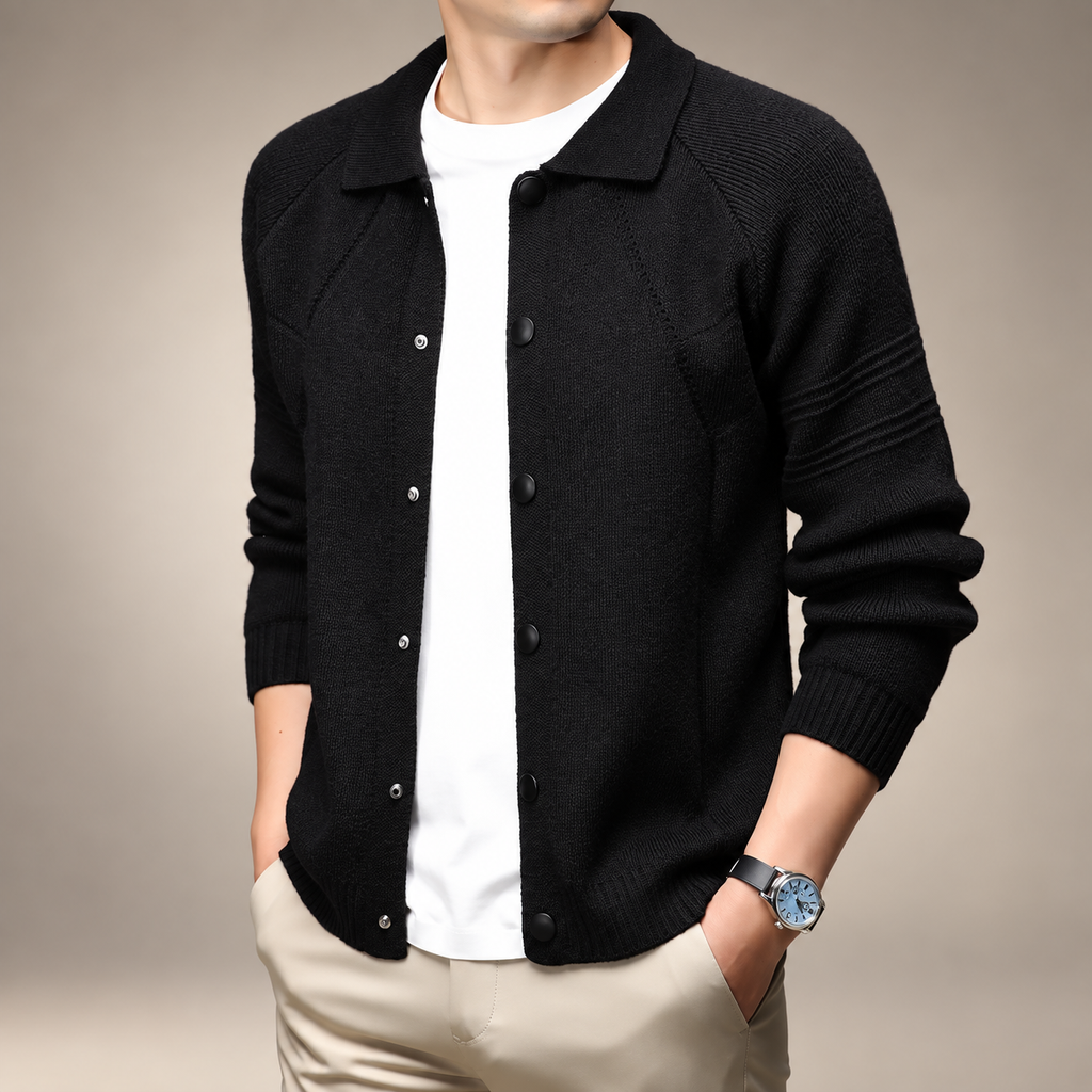 Matteo Men’s Collared Knit Cardigan with Snap Buttons