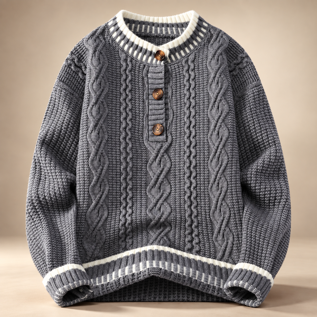 Matteo Cable Knit Button Neck Sweater