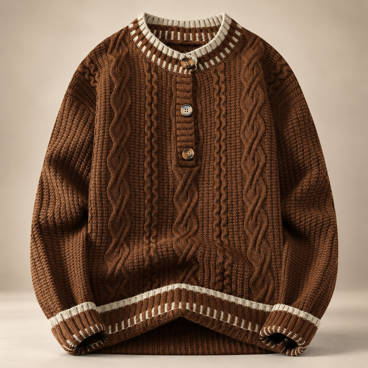 Matteo Cable Knit Button Neck Sweater