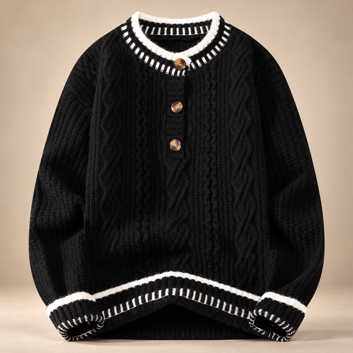 Matteo Cable Knit Button Neck Sweater