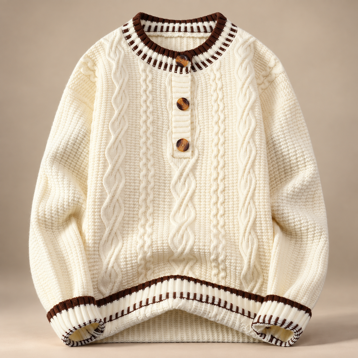 Matteo Cable Knit Button Neck Sweater