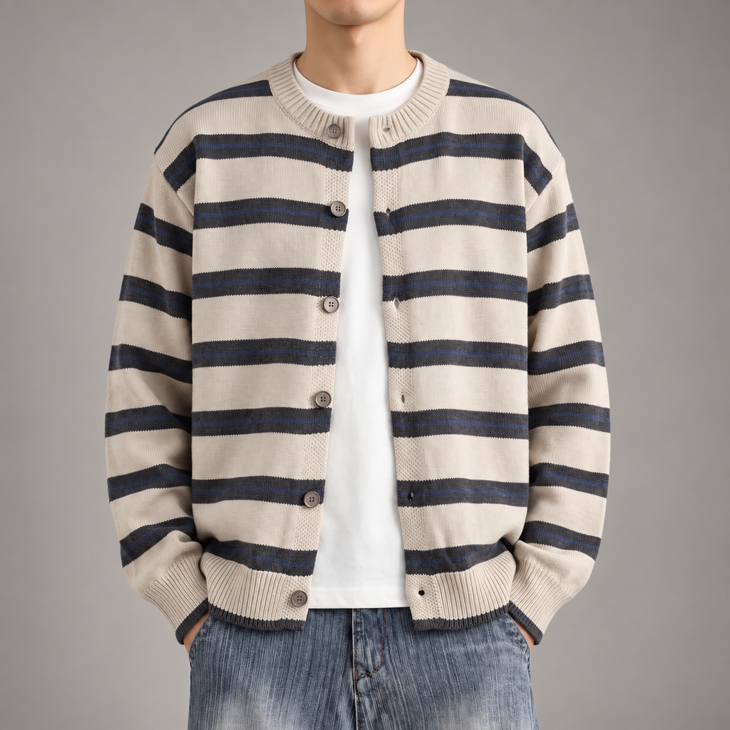 William Men’s Striped Button-Front Knit Cardigan