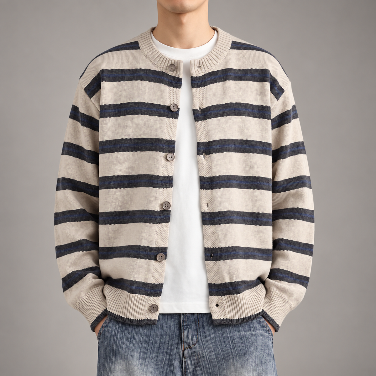 William Men’s Striped Button-Front Knit Cardigan